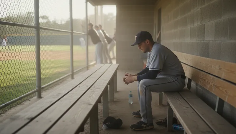 Illustration of ride the pine: sit on the bench in sports