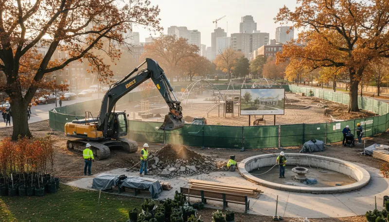 Illustration of redevelopment: Improving an area by building new structures.