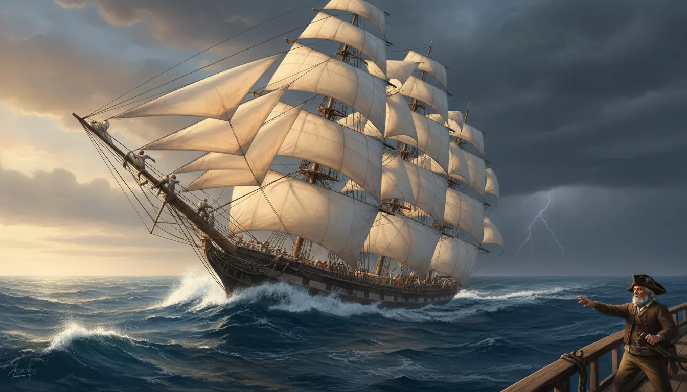 Ilustrasi crowd sail: to hoist extra sails to increase speed