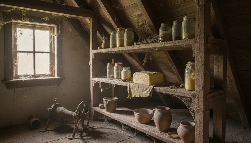 Illustration of buttery: room for storing food, especially butter
