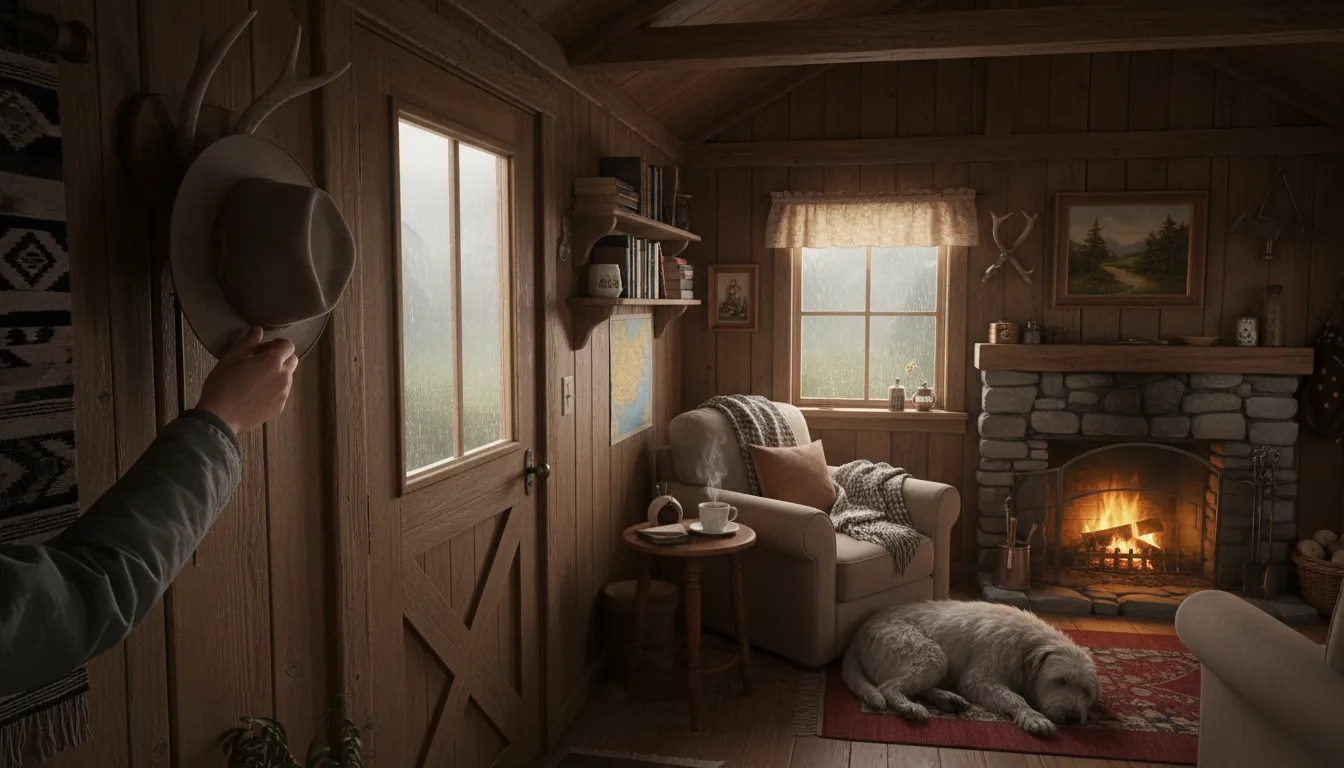 Illustration de hang one's hat : To settle or reside in a place.