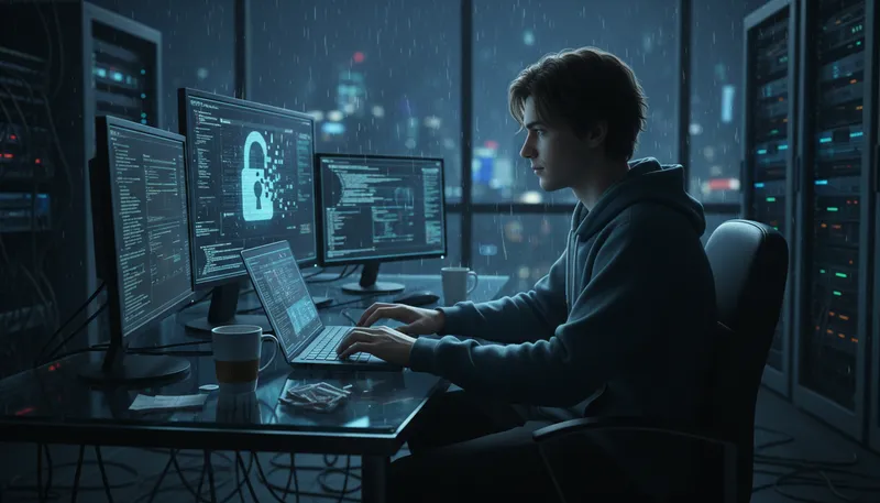 Illustration of hacker: a skilled computer programmer