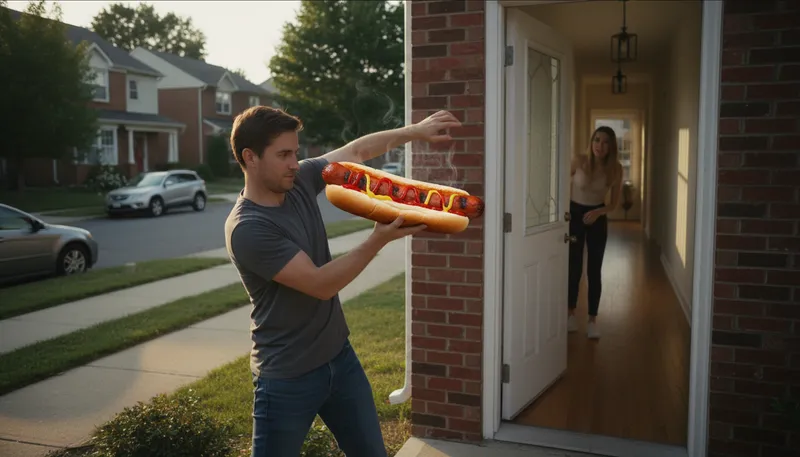 Illustration of throw one's hotdog down someone's hallway: make a sexual advance towards someone.