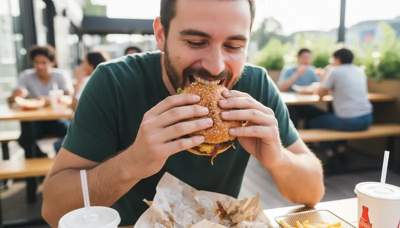 Illustration of whopper: A large sandwich from a fast-food chain.