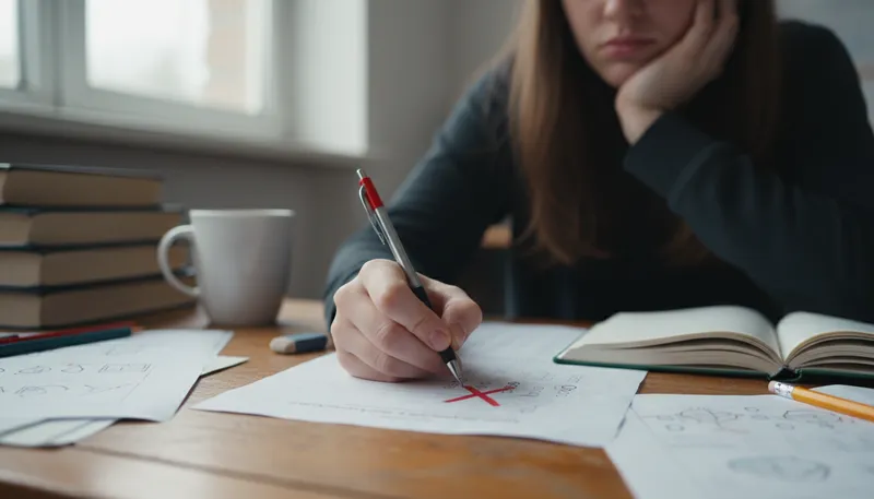 Illustration of cross out: Draw a line through something written.