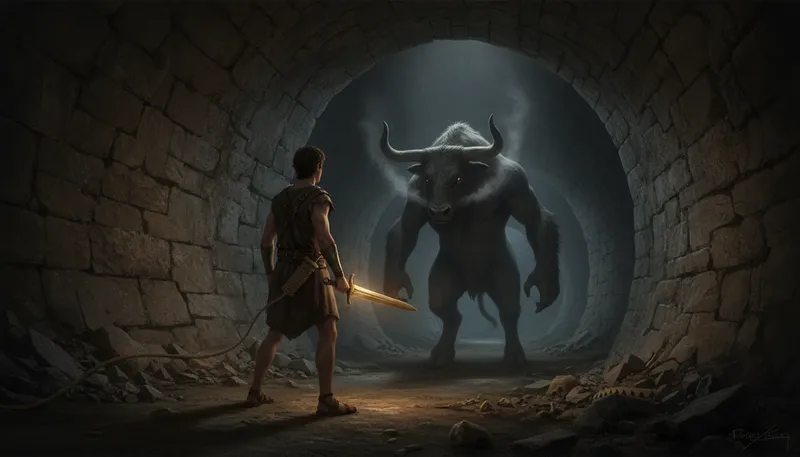 Illustration of theseus: A hero in Greek mythology known for bravery.