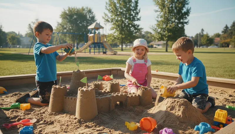 Illustration of sandbox: An enclosed area filled with sand for play.