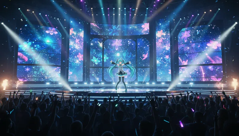Illustration of miku: A virtual singer from Japan, popular in music.