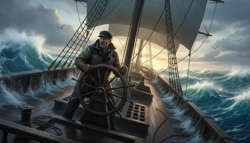 Illustration of mariner: A person who navigates or works at sea.