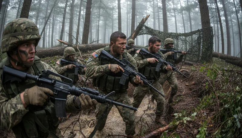 Illustration of weapons tight: Weapons ready and secured.