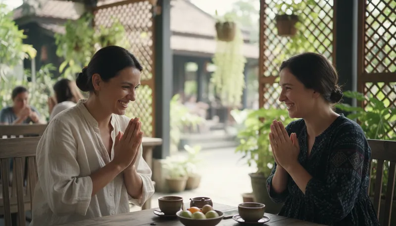 Illustration of wai: A traditional Thai greeting with hands together.