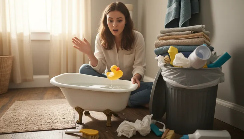 Illustration of baby and bathwater: discarding valuable things while eliminating problems.