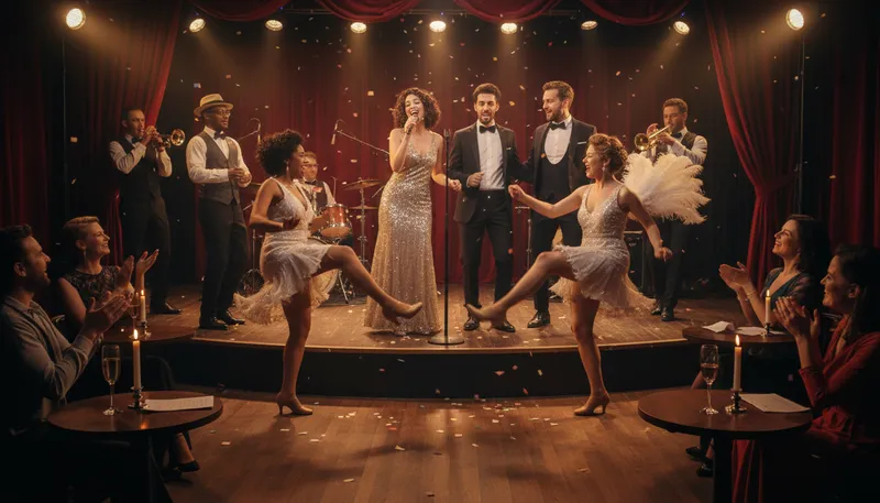 Illustration of cabaret: A night club with music and entertainment.