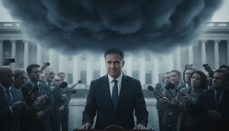 Illustration of under a cloud: In a state of suspicion or doubt.