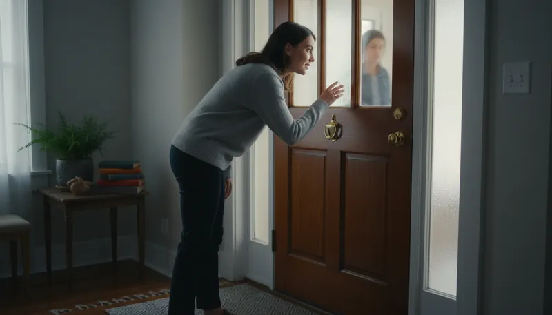 Illustration of can i come in: A request to enter a place.