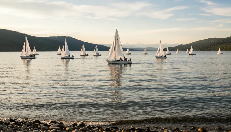 Illustration of flotilla: A group of small boats or ships.