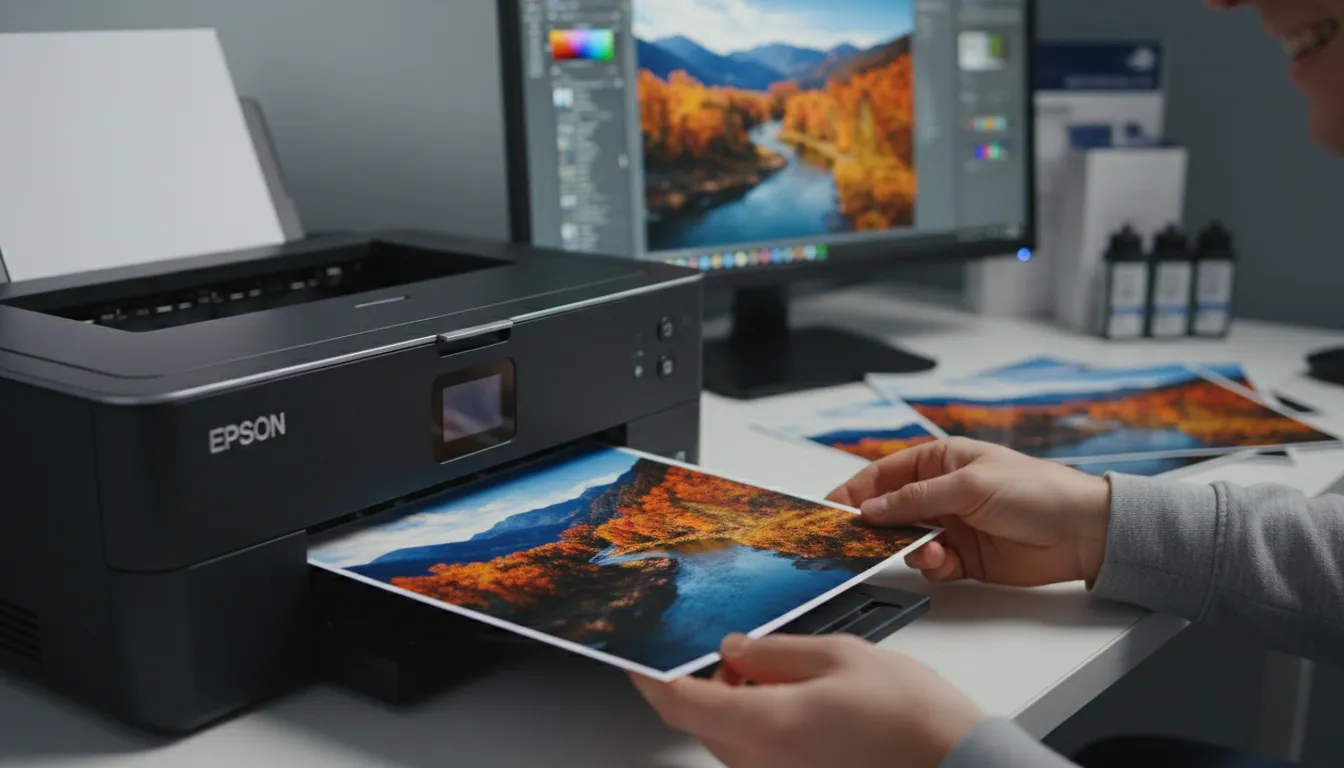 epsonのイラスト：a brand known for printers and technology.