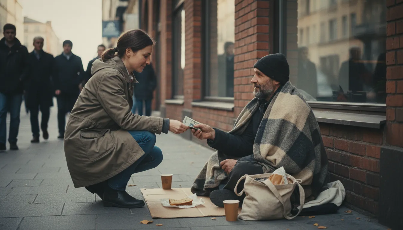 Ilustración de alm: money or food given to the poor