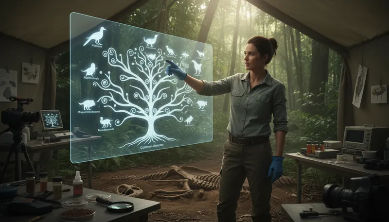 Illustration of phylogenetic: Relating to the evolutionary development of species.