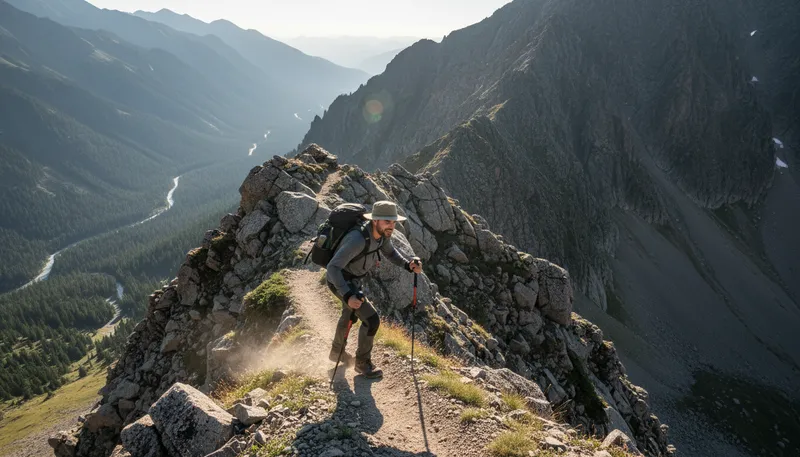 Illustration of hiker: A person who walks long distances in nature.
