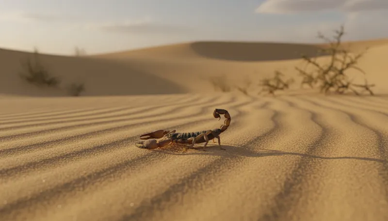 Illustration of scorpion: A venomous arachnid with a segmented tail.
