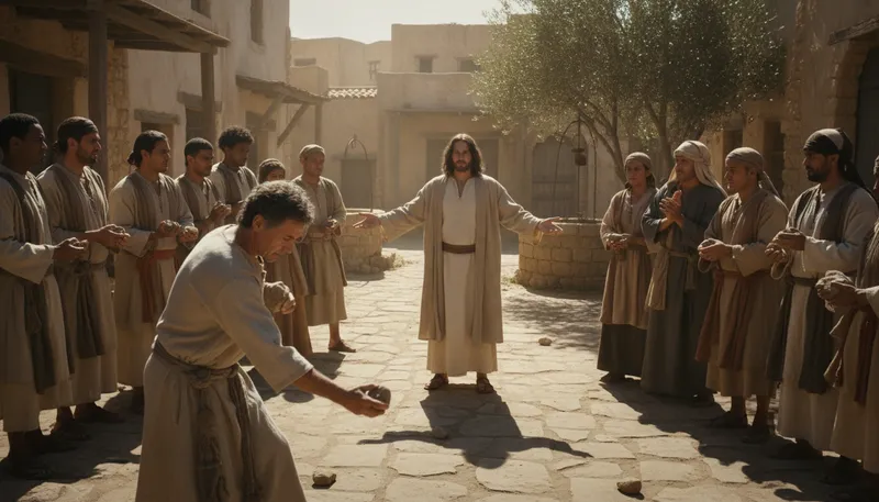 Illustration of let him that is without sin cast the first stone: Only the blameless can criticize others.