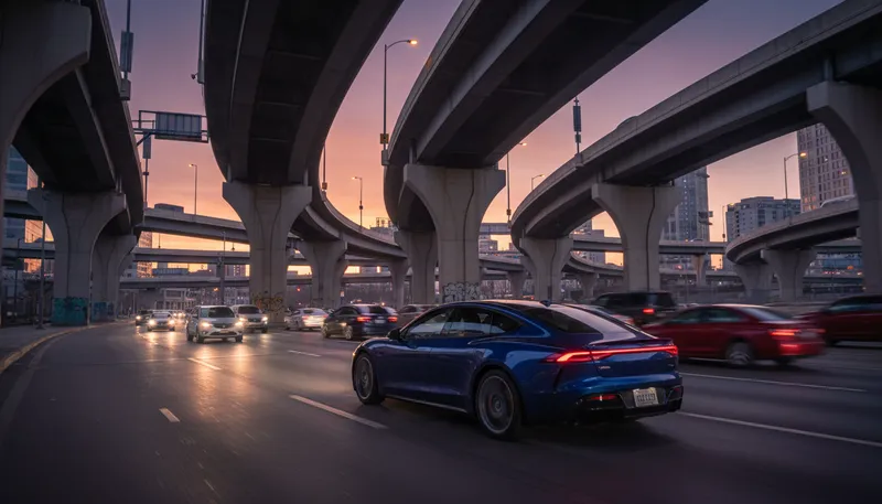 Illustration of flyover: A bridge that allows cars to pass above.