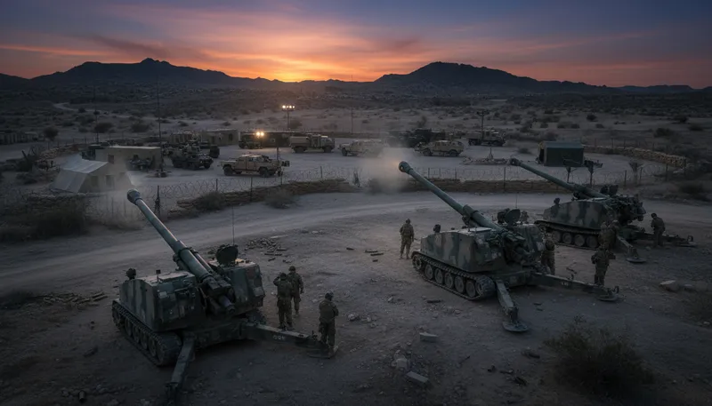 Illustration of artillery: Large guns used in warfare.