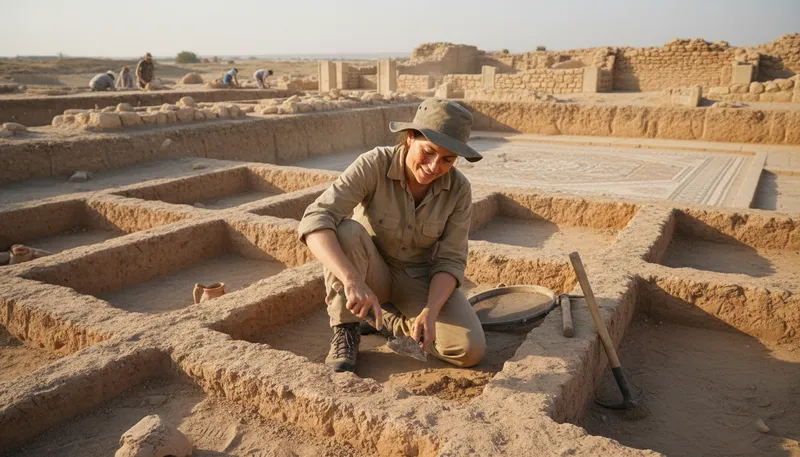 Illustration of archaeology: The study of human history through artifacts.