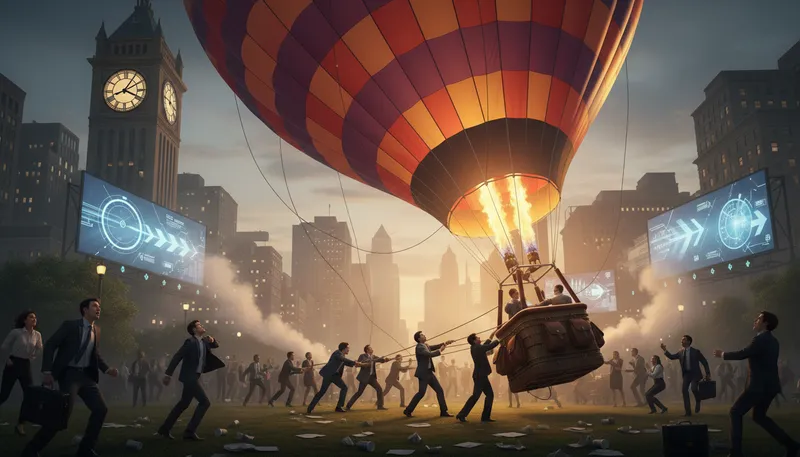 Illustration of balloon goes up: a situation becomes serious or urgent