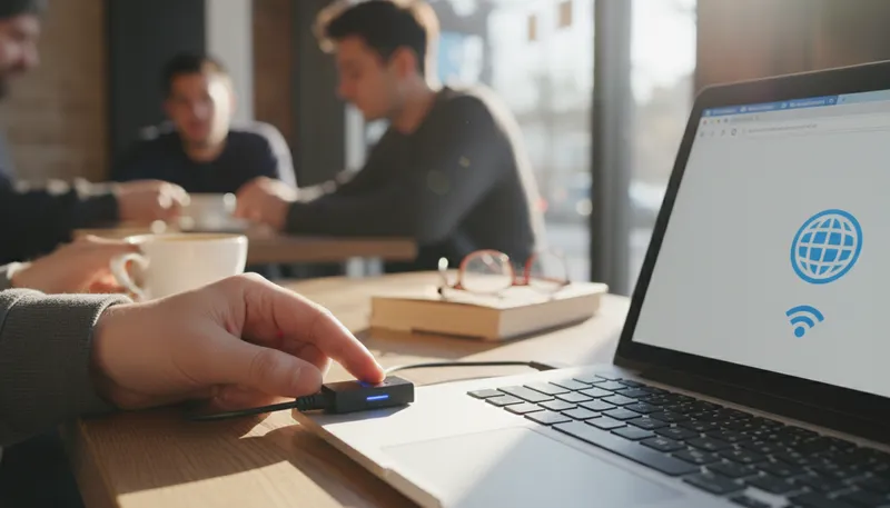 Illustration of dongle: Small device connecting to computers for communication.