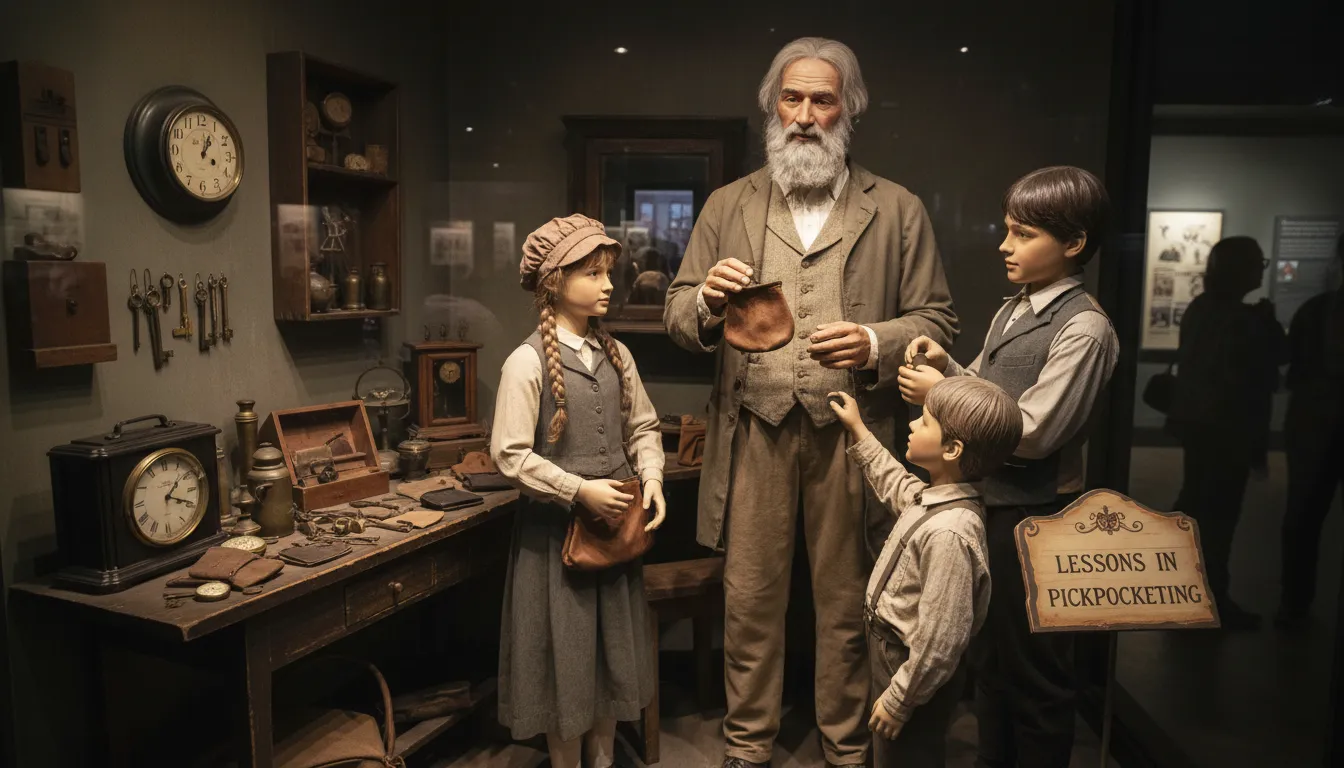Illustration of Fagin: an adult who trains children to steal