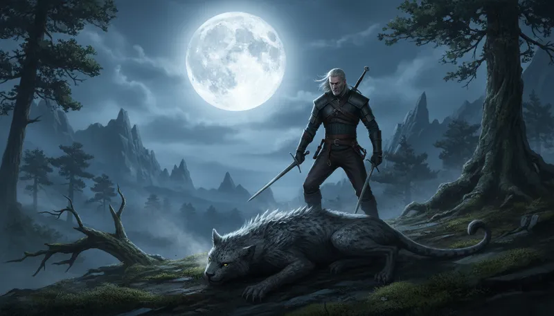 Illustration of witcher: A monster hunter in fantasy tales.