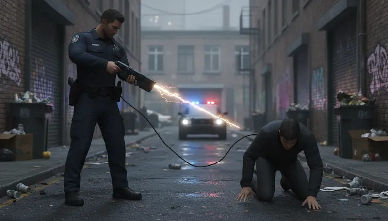 Illustration of taser: a device that delivers electric shock
