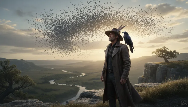 Illustration of birdman: A person who is very interested in birds.