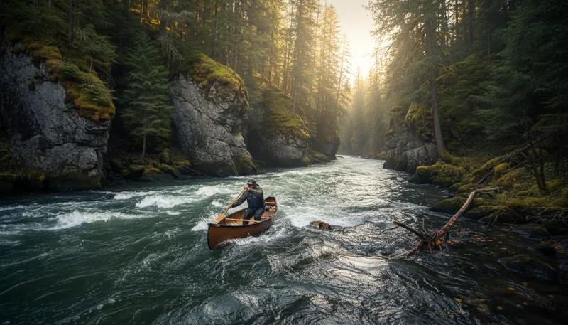 Illustration of upriver: In the direction opposite to the river's flow.