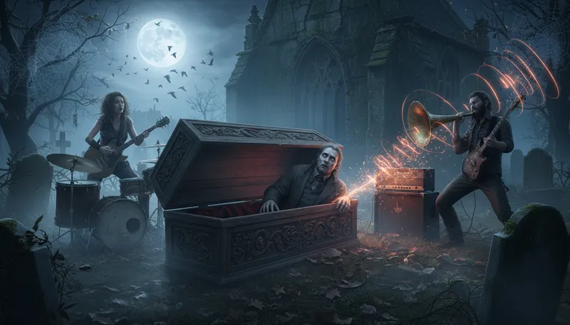 Illustration of fit to wake the dead: extremely loud or noisy.