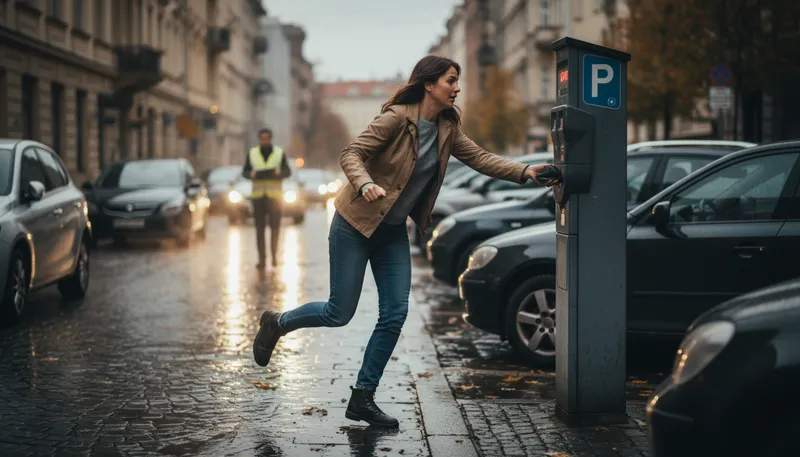 Illustration of feed the meter: add money to a parking meter