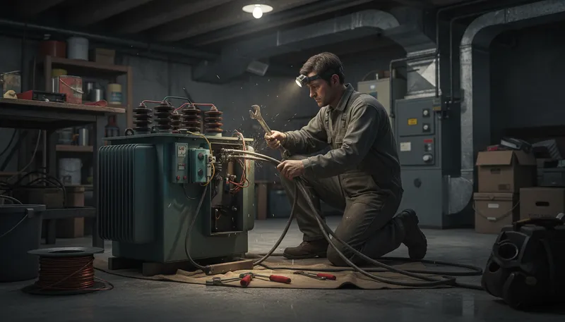 Illustration of transformer: A device that changes electrical energy.