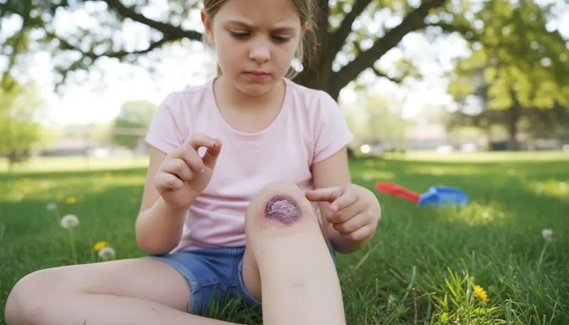 Illustration of scab: A crust that forms over a healing wound.