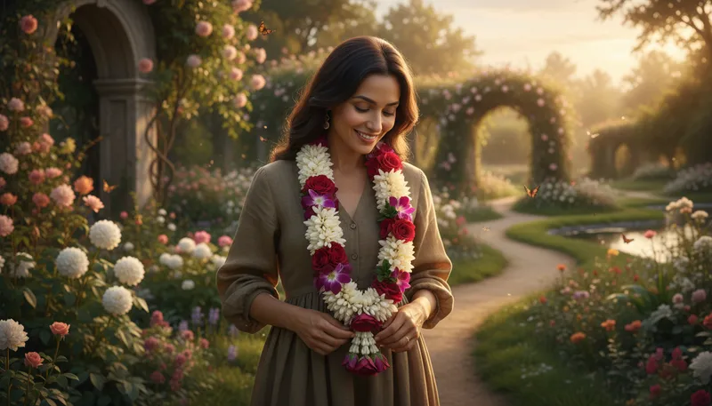 Illustration of mala: A name meaning 'garland' in various cultures.