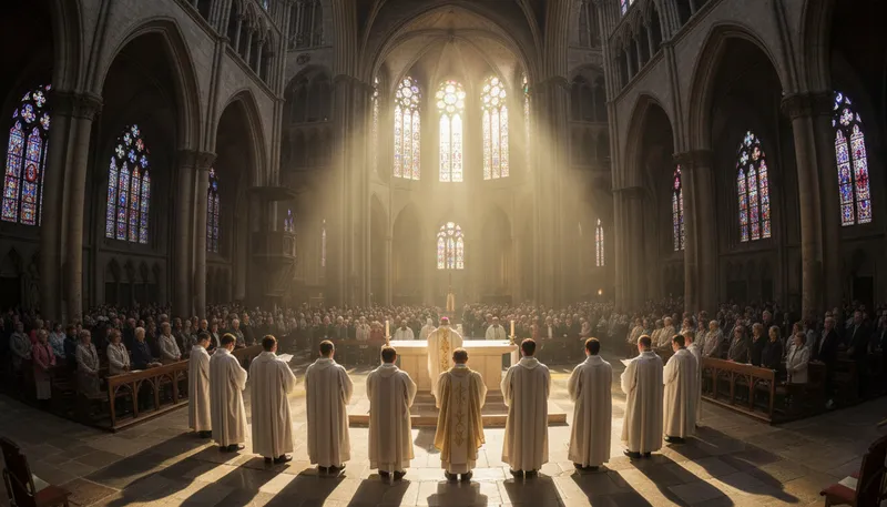 Illustration of ordination: the process of conferring holy orders