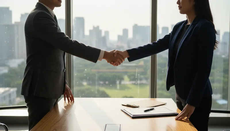 Illustration of handshake: A greeting involving clasping hands together.