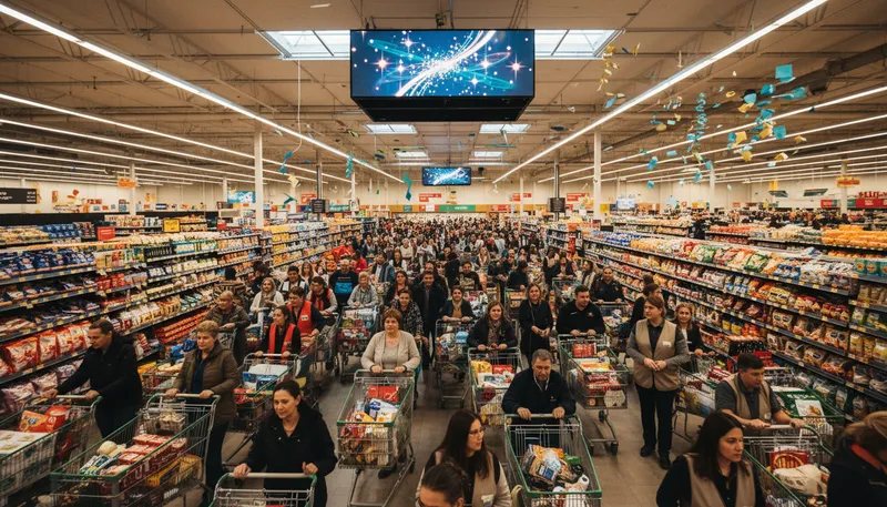 Illustration of superstore: Large retail store selling various products.