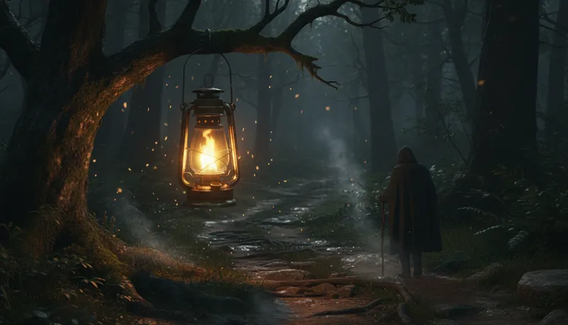Illustration of lantern: A portable light source, usually with a glass cover.