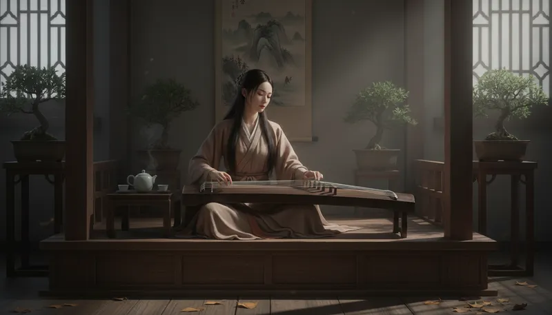 Illustration of qin: a traditional Chinese string instrument