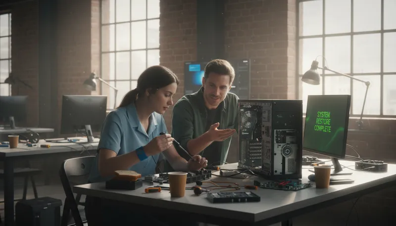 Illustration of techs: Short for technicians, skilled workers in technology.