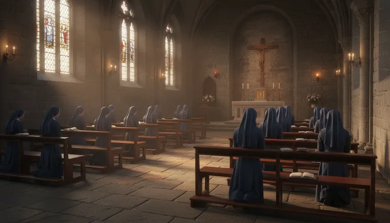 Illustration of convent: A community of religious women living together.
