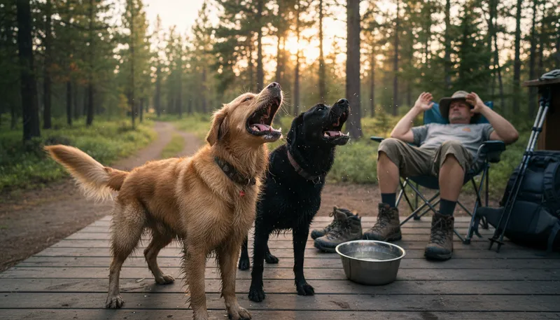 Illustration of dogs are barking: Feet are very tired or sore.