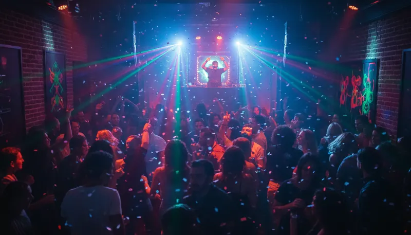 Illustration of nightclub: A venue for dancing and entertainment at night.